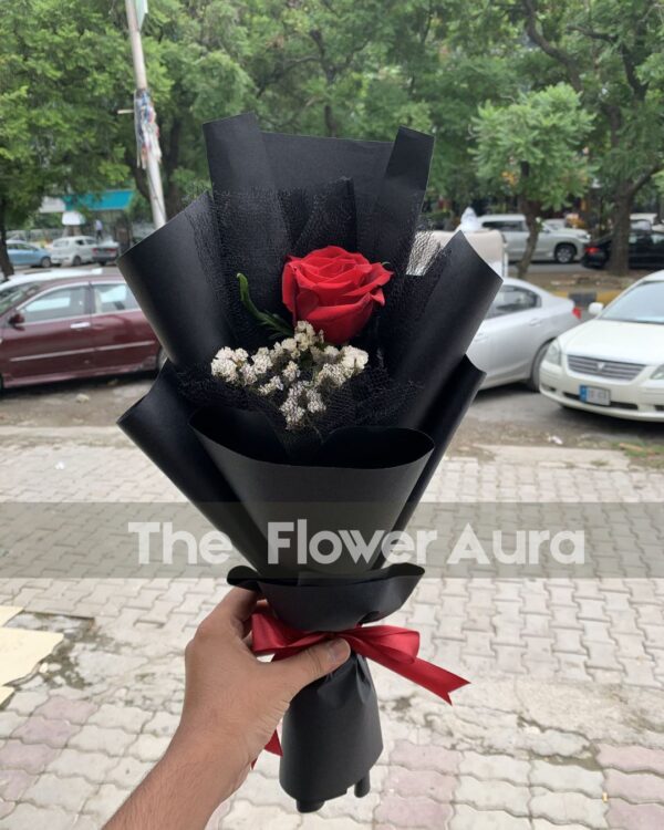 Single Red Rose in Premium Black Wrap