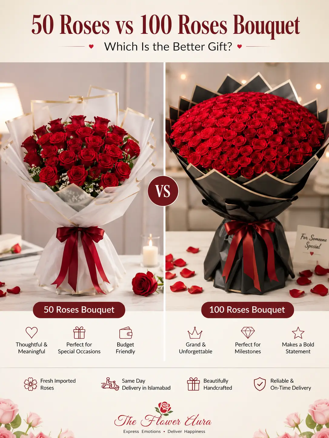 50 Roses vs 100 Roses Bouquet